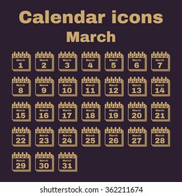 The calendar icon.  March symbol. Flat Vector illustration. Set