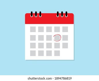 Calendar icon. Mark the date. Schedule icon isolated on blue background. Flat design. Vector illustration.