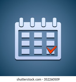 Calendar icon with the mark. Flat graphics. Stock vector illustration.