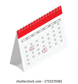 Calendar icon with mark. Planning. Time management. Vector. Isometric view. Isolated on white background