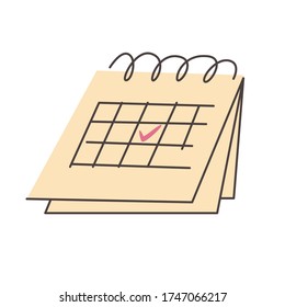 Calendar icon with a marked date. Important date, visit to a doctor, gynecologist, pregnancy planning, tracking menstruation, women's calendar. Vector stock illustration.