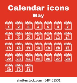 The calendar icon.  May symbol. Flat Vector illustration. Set