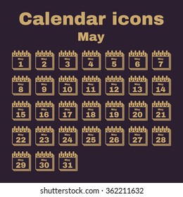 The calendar icon.  May symbol. Flat Vector illustration. Set