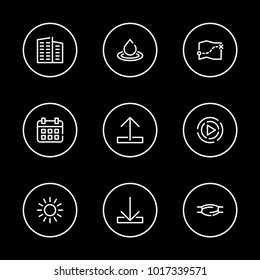 Calendar icon with muscle, flat and water editable symbols. Set of data transfer, water, splash icons and start concept. Editable vector elements for logo app UI design.