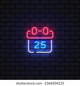 Calendar icon neon in retro style on light background. Vector illustration