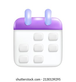 Kalender-Symbol im pneumorphischen Stil für UI UX Design. Kalendersymbol im Cartoon-3d-Stil, einzeln auf weißem Hintergrund, Vektorgrafik-Kalender aus Kunststoff.