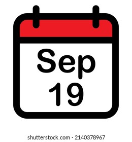 Calendar icon with nineteenth September, vector illustration