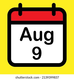 Calendar icon ninth August, vector illustration