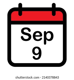 Calendar icon with ninth September, vector illustration