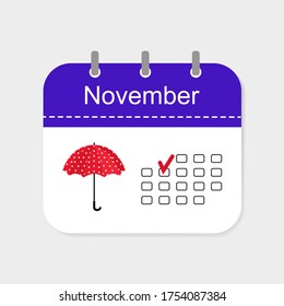 Icono de calendario Noviembre con patrón aislado en fondo blanco. Ilustración del vector