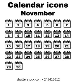 The calendar icon.  November symbol. Flat Vector illustration. Set