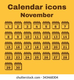 The calendar icon.  November symbol. Flat Vector illustration. Set