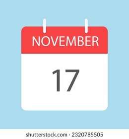 Calendar icon. November calendar. Calendar to tear off every day. Vector illustration in flat style. Isolated on a light blue background.