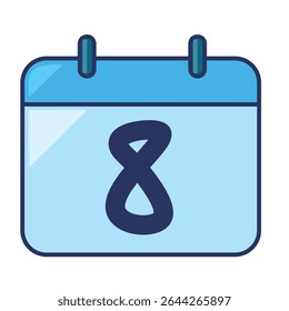 Calendar Icon with Number 8 – Flat Style Illustration for Schedule, Reminder, and Business Planning