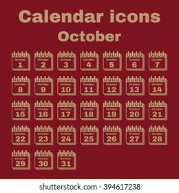 The calendar icon.  October symbol. Flat Vector illustration. Set