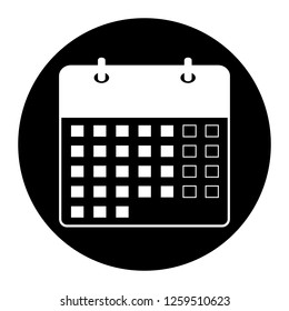 Calendar icon on black circle. White background
