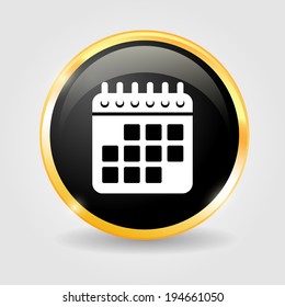 Calendar icon on the Black shiny button with metallic elements, vector design for website.