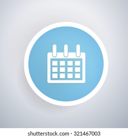 Calendar icon on blue button background, clean vector
