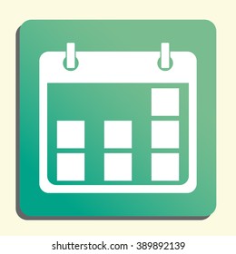 Calendar icon, on button style green background, yellow light, shadow