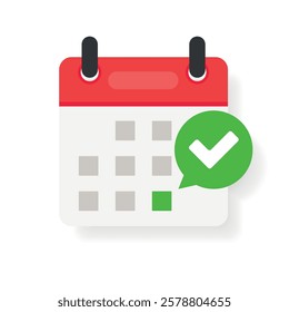 Calendar icon on gray background. Schedule vector symbol. Calendar with a check mark. Fulfillment of a scheduled goal. Isolated object on white background
