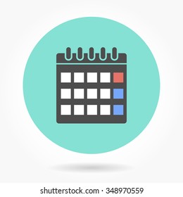Calendar  icon  on green background. Flat vector illustration.