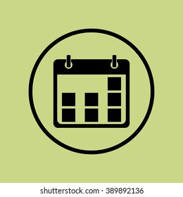 Calendar icon, on green background, circle border, dark outline