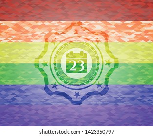 calendar icon on mosaic background with the colors of the LGBT flag