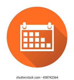 Calendar icon on orange round background, vector illustration. Flat style. Icons for design, website.