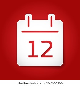 Calendar icon on red background, vector eps10 illustration. Calendar Date. 12. 