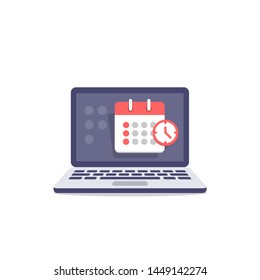 Calendar icon on screen laptop. Schedule, appointment, important date concept. Vector illustration in flat style.