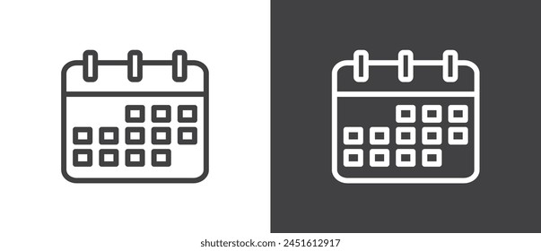 Kalendersymbol. Kalender an der Wand. Einfaches Kalenderplaner-Symbol im Linienstil. Organisatorereignis für Erinnerung. Business Paket Zeitplan. Vektorillustration des Kalenders auf schwarzweißem Hintergrund.