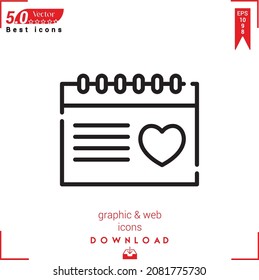 calendar icon on white background. Vector premium design icons for Valentine's day icons, web site design, mobile app, logo, user interface. Editable stroke. Vector Illustration Eps10