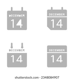 calendar icon on a white background, 14 number, vector illustration