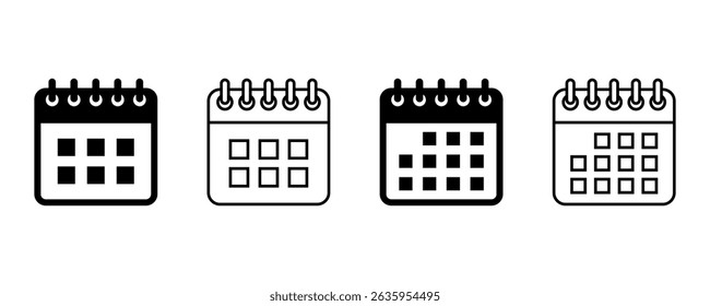 Calendar icon. Calendar outline and filled vector sign. Calendar planner icons for app, website, ui. reminder organizer event signs. Business plan schedule.