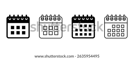 Calendar icon. Calendar outline and filled vector sign. Calendar planner icons for app, website, ui. reminder organizer event signs. Business plan schedule.