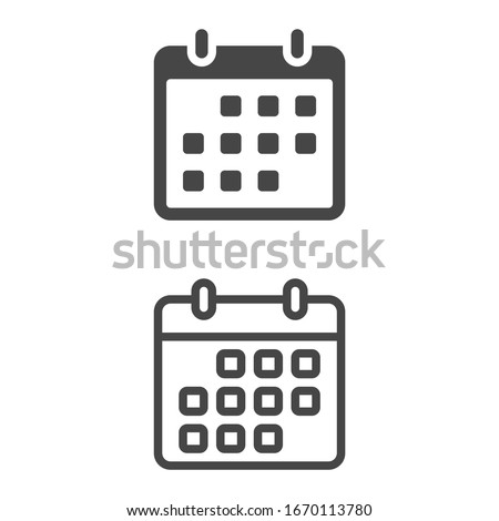 Calendar icon in outline and flat style isolated on white background. Calendar symbol for your web site design, logo, app, UI. Vector illustration, EPS10.