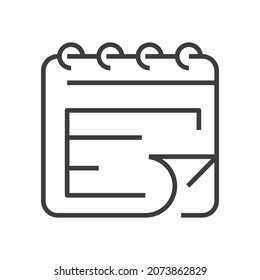 Icono de calendario. Línea delgada de contorno. Aislado sobre fondo blanco. 