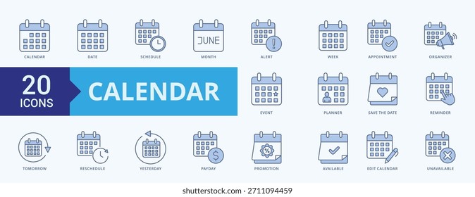 Vector de ilustración de estilo azul Calendar Icon Pack