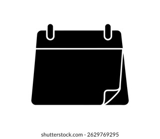 Calendar Icon with Page Curl in Solid Black Silhouette for Reminders and Scheduling