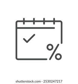 Calendar Icon with Percentage Symbol for Discount Event Scheduling, Sale Planning, and Promotional Reminders. Editable Line Vector Design.