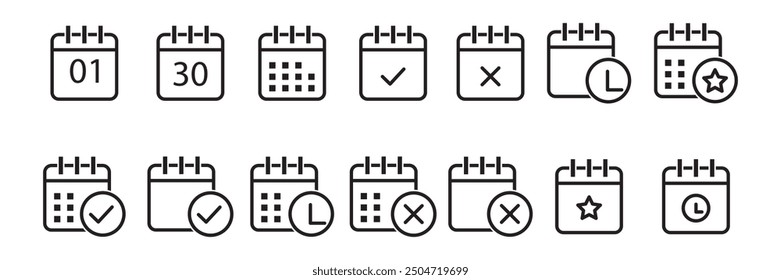 Calendar icon. Calendar planner icon collection. Calendar notification icon. Business plan schedule, Reminder organizer event signs.