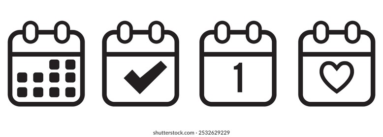  Calendar icon. Calendar planner icon collection. Reminder organizer event signs. Calendar notification icon. Business plan schedule. Stock vector