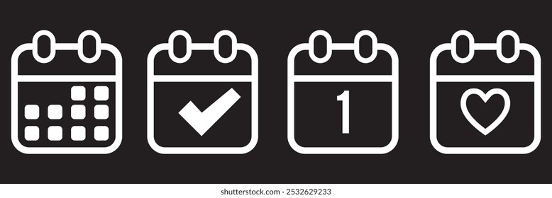  Calendar icon. Calendar planner icon collection. Reminder organizer event signs. Calendar notification icon. Business plan schedule. Stock vector