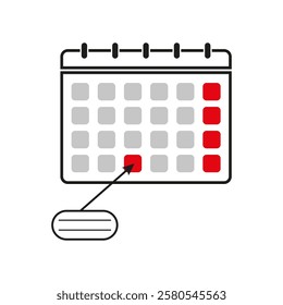 Calendar icon. Planner with highlights. Red square symbol. Flat vector design.