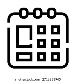 Calendar icon presenting a digital schedule grid, symbolizing organization, time management, appointment setting, event planning, and upcoming deadlines
