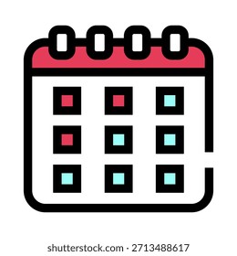 Calendar icon presenting a monthly view with highlighted red and light blue squares marking significant dates, appointments, and scheduled events for effective time management and organization