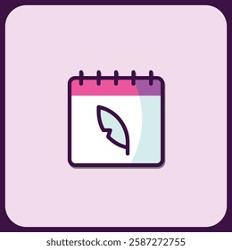 Calendar Icon with Quill Feather Design Element