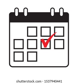 Calendar icon with red checkmark. Concept of marking the date, holiday, important day, deadline. 