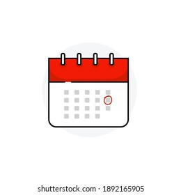 Calendar icon with a red circle for a date reminder. Illustration design