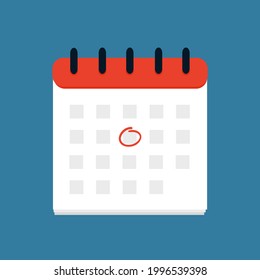 Calendar icon and red circle. Schedule, date, planner. Vector illustration.